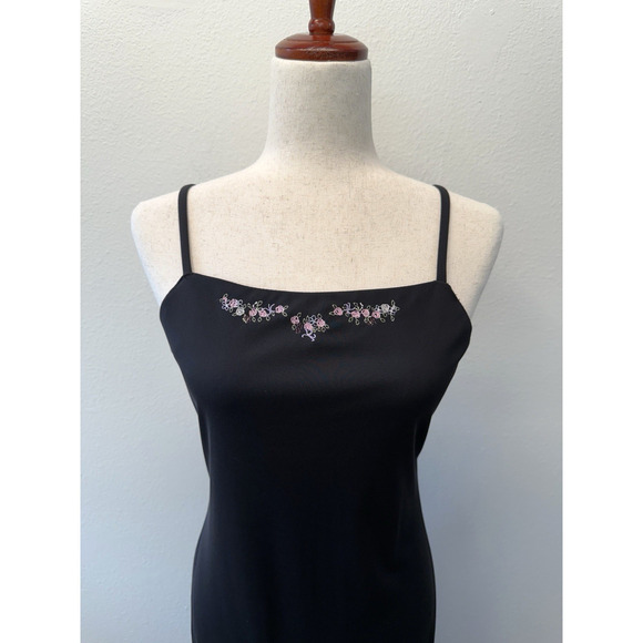 Vtg City Triangles Y2K Maxi Dress Size M Black Square Neck Floral Embroidery - Picture 2 of 8